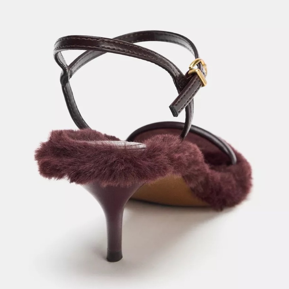 NEW! Zara Faux Fur Sole Heeled Sandals Size 6 1/2 or 37 - Picture 6 of 10